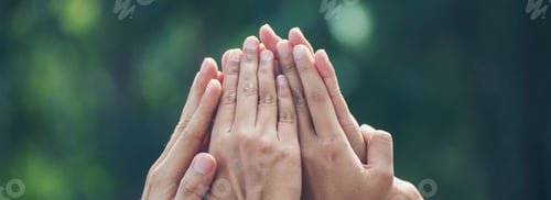 Preview: Banner Hand High Five Green Business Support Teamwork. Group Of Business People Trust team Social Ga