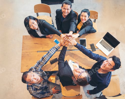 Preview: Group of diversity people fist bump holding hands together power of tag team. Teamwork Multiethnic p