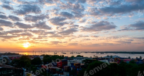 Preview: Banner Blue golden sky sunrise dramatic beautiful mountain. Blue sky white cloud cloudscape. Banner