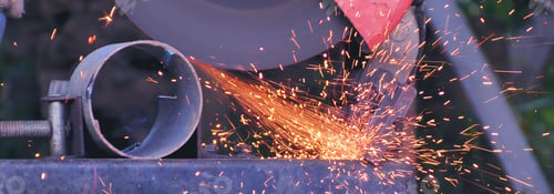 Preview: Banner Men hands wear protective glove Hot flame metal work cut fire iron workshop. Locksmith cut me
