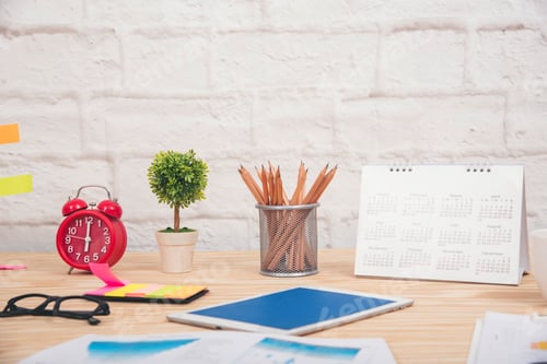 Preview: Meeting room Office laptop business financial document chart , graph on wooden table with coffee cup