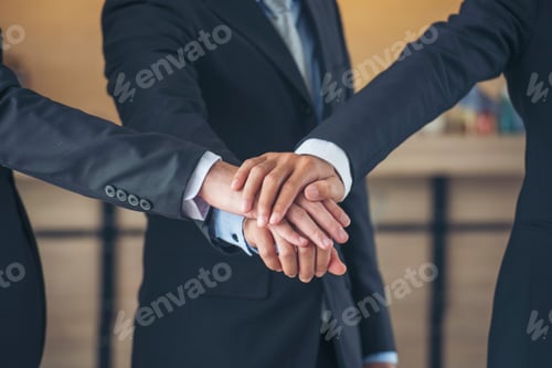 Preview: Group of diversity people fist bump holding hands together power of tag team. Teamwork Multiethnic p