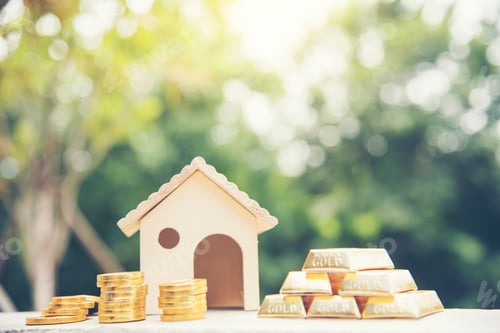 Preview: Real estate valuation Saving Money Concept. Woman hand go down on budget to buy house real estate ag