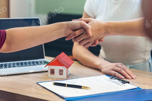 Preview: Team diversity women selling house real estate agent at office desk