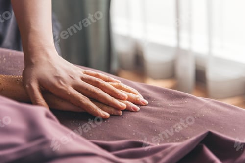 Preview: Massage Thai Spa arm hands massaging. Close up woman arm side therapy relax treatment in spa salon.
