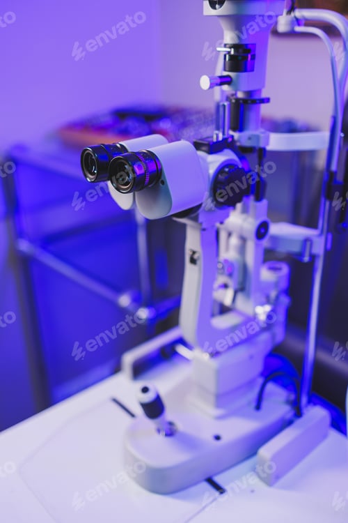 Preview: A modern microscope for vision testing in a light room. Microscope for vision correction.