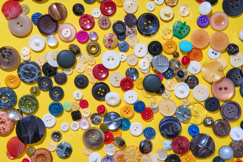 Preview: Colorful sewing buttons on bright yellow background