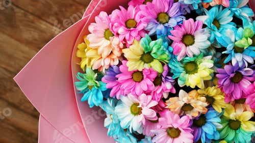Preview: Close up blossom rainbow flowers bouquet