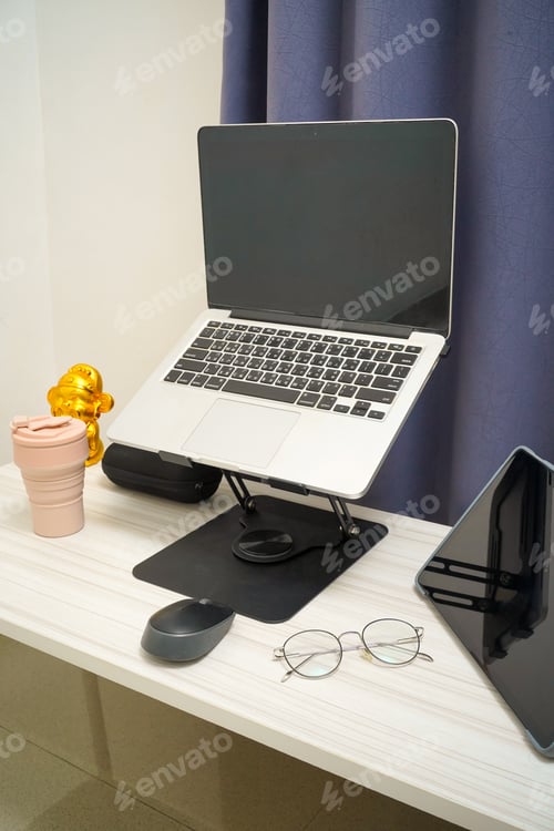 Preview: Laptop Stand Workspace with Tablet and Accessories Modern Setup