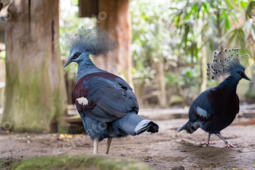 Preview: Pair of Victoria Crowned Pigeons Walking in Sanctuary