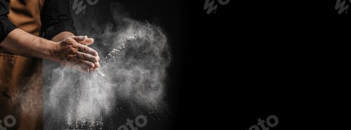 Preview: Chef clapping flour creating cinematic powder explosion with large copy space