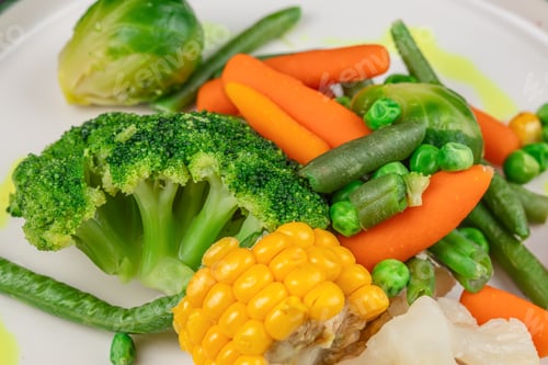 Preview: Vegetables mixed boiled broccoli carrot beans macro food
