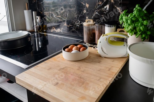Preview: Modern Kitchen Set Up for Home Baking with Eggs