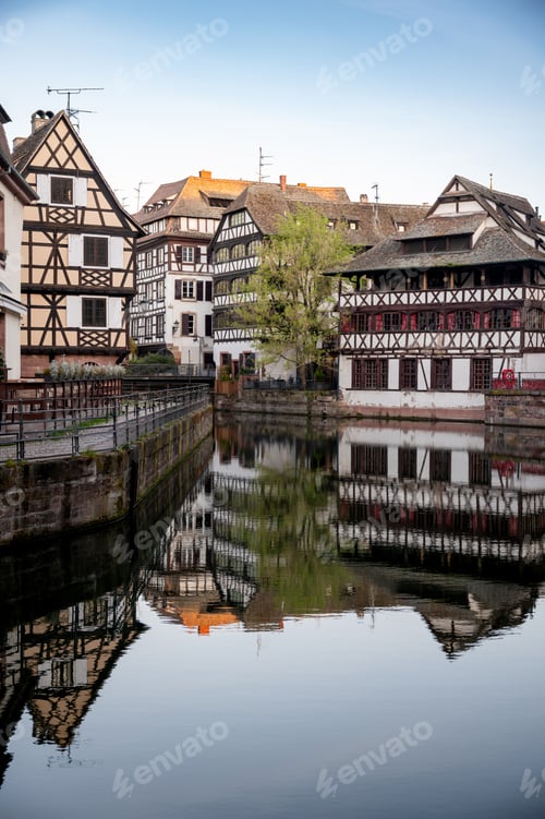 Preview: Morning Canal Reflection Timbered Houses Pastel Sky