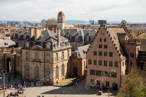 Preview: Aerial Palais Square With Tourists Strolling Strasbourg