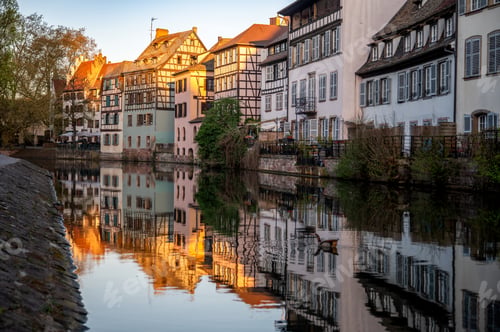 Preview: Romantic Houses Reflected in Calm Canal Golden Facades