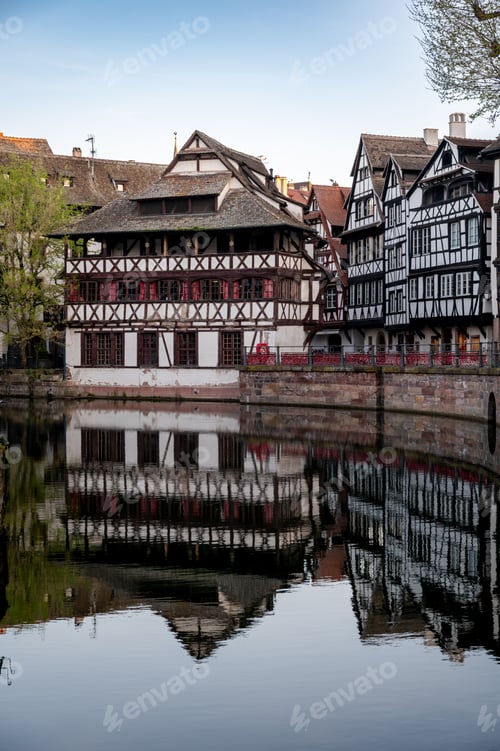 Preview: Timbered Houses Perfect Symmetry Still Canal Water