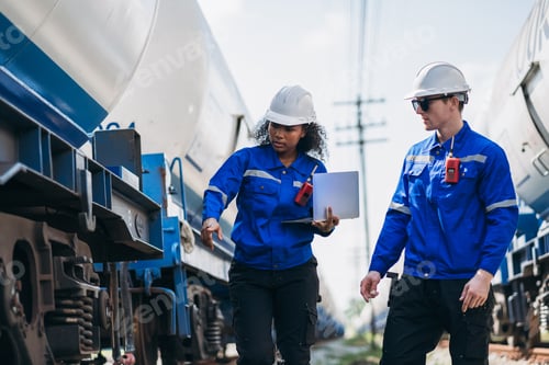 Preview: Engineer Conducting Detailed Safety Inspection of Outdoor Railway Tracks Used for Natural Gas Transp