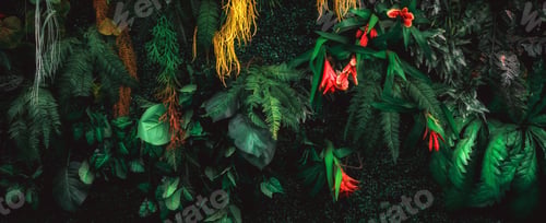Preview: Close up group of background tropical green leaves texture and abstract background. Tropical leaf na