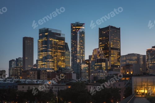 Preview: Downtown Montreal modern skyscrapers at night - Montreal, Quebec, Canada