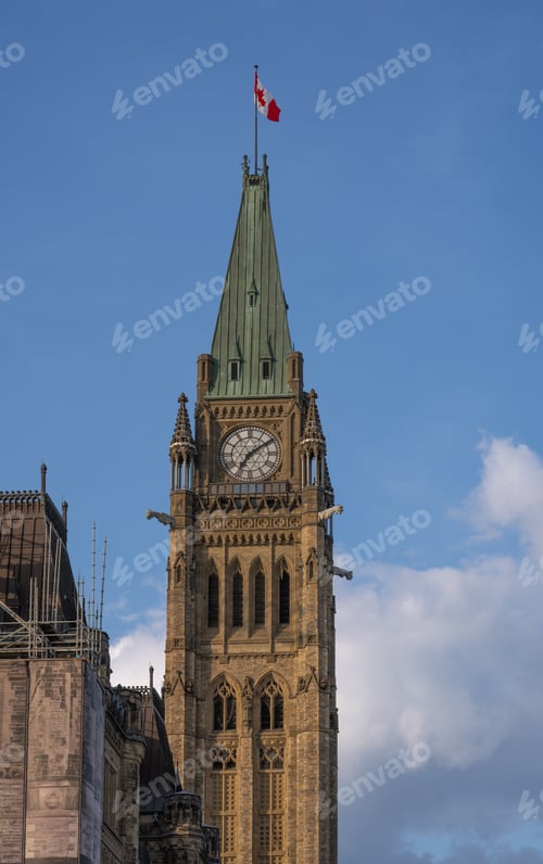 Preview: Peace Tower and Centre Block of the Canadian Parliament on Parliament Hill - Ottawa, Ontario, Canada