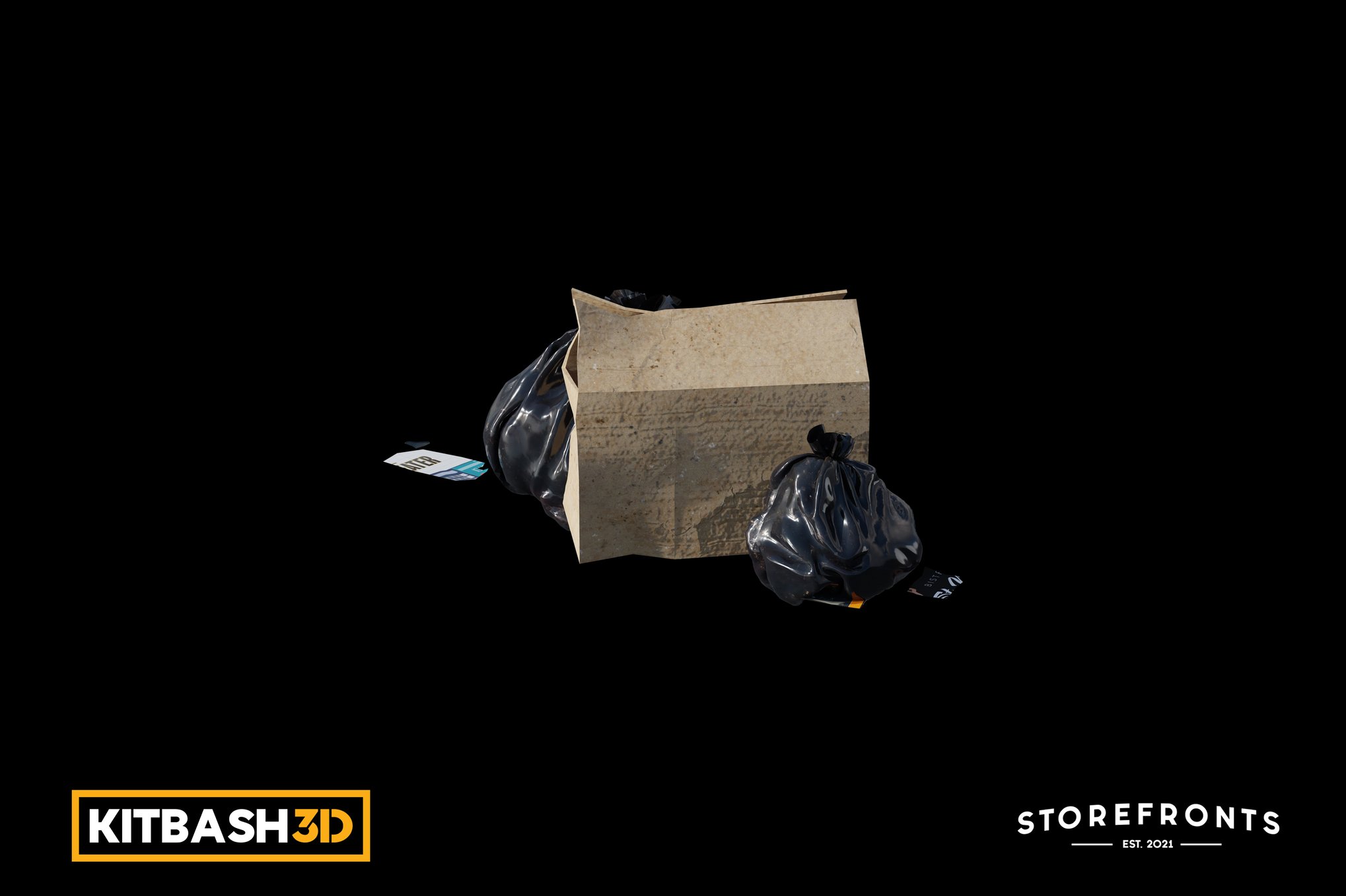 Kitbash: Storefronts - Sidewalk Trash A 3D, Incl. box & garbage - Envato