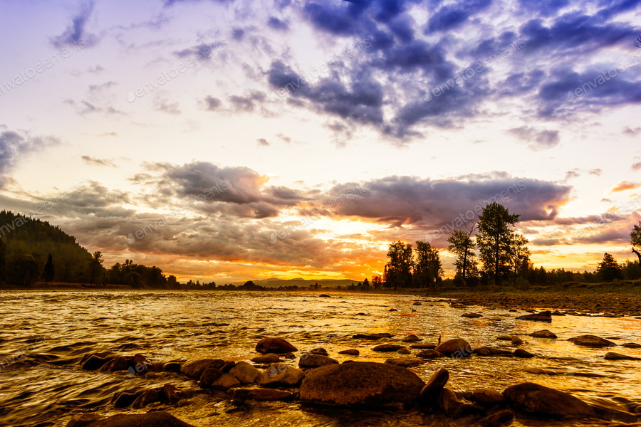 Cover for Summer sunset golden river water