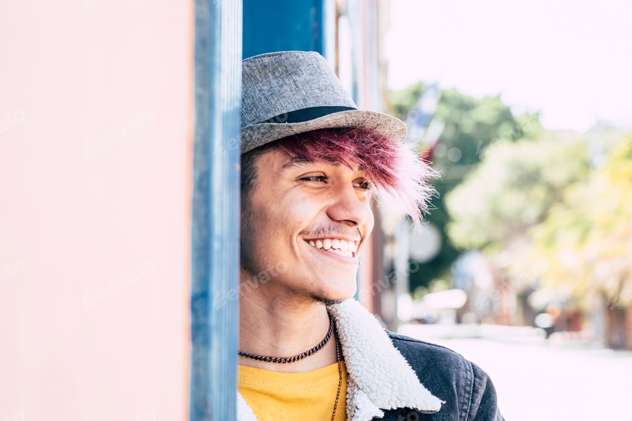 Cover for Happy cheerful young alternative teenager smile outdoor in diversity concept portrait