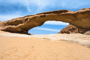 view of bridge sandstone rock in Wadi Rum desert