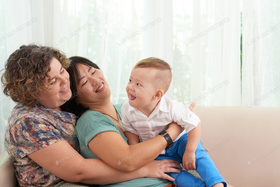 Cover for LGBT family with cheerful kid