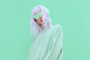 Dj Girl in Fresh Mint Fashion clothing. Minimal aesthetic monochrome design. Aqua menthe color trend