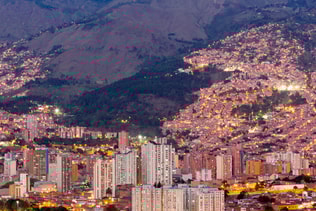 Cityscape of Medellin at night, Colombia