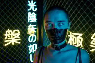Young cyberpunk female with her face half painted in black