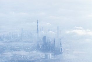 Dubai downtown in fog